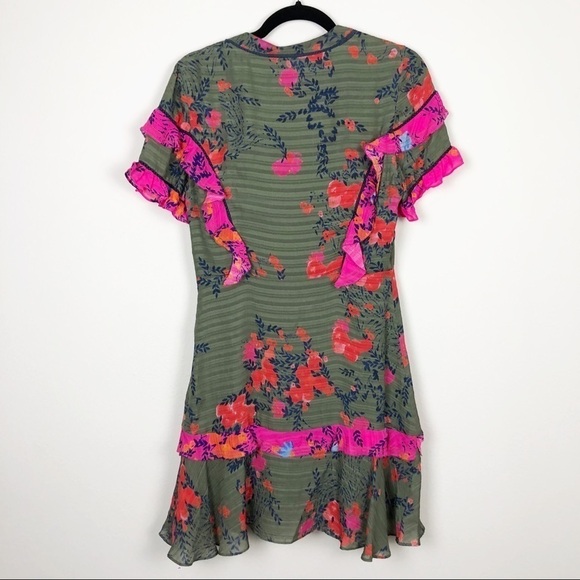 Tanya Taylor Rhett Floral Silk Mini Dress Green Size 4 Casual Cocktail v neck - Picture 4 of 8